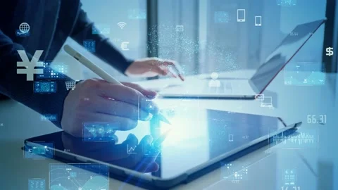 Business and technology concept. Smart office.  Management strategy. GUI (Graphi Stock Footage 148594797