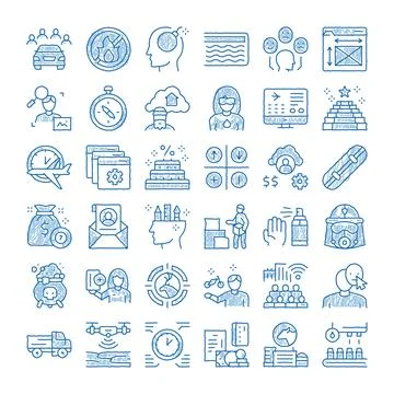 Business and technology doodle set concepts Stockillustratie