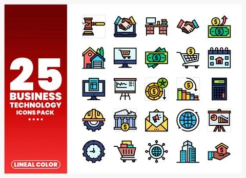 Business and technology icon pack with finance and success symbols Stock Illustration