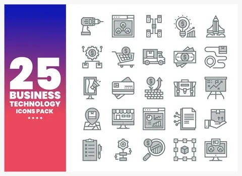 Business and Technology Icon Pack featuring vector graphics on a gradient b.. Stock Illustration