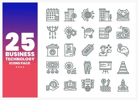 Business and technology icon pack with diverse graphics for presentations a.. Stock Illustration
