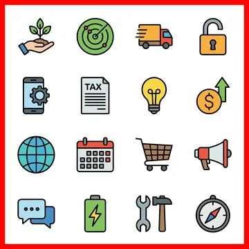 Business and Technology Icon Set for Web and Mobile Applications. Stock Illustration