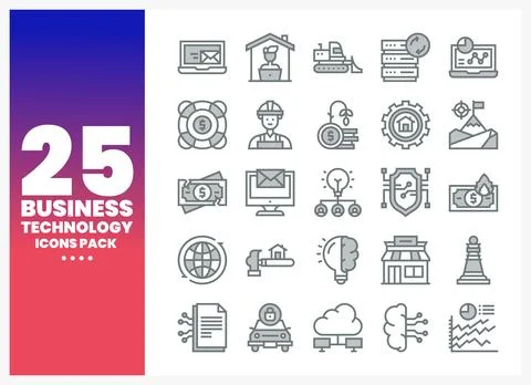 Business and technology icons pack on gradient background Stock Illustration