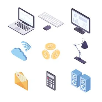 Business and technology - modern vector colorful isometric elements Stock Illustration