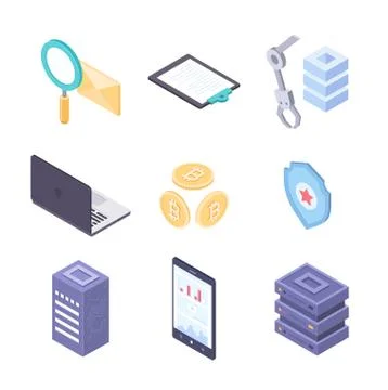 Business and technology - modern vector colorful isometric elements Stock Illustration