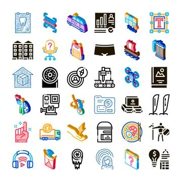 Business and technology services isometric icons set Stock Illustration