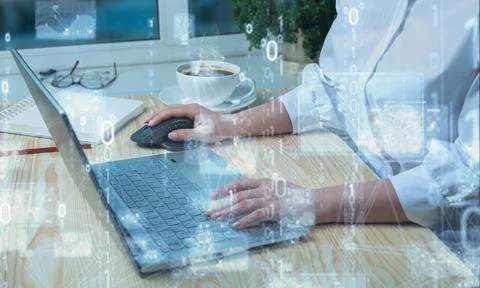 Business and technology, software development, IoT concept. Double exposure,  Stock Photos