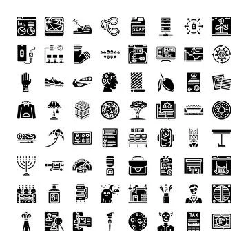 Business and technology solid glyph icons set 库存插图