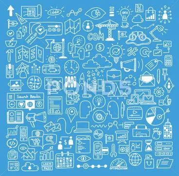 Business and website development doodles elements Stock Illustration