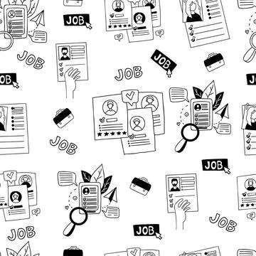 Business and work seamless pattern. Resumes of applicants, questionnaires a.. イラスト素材