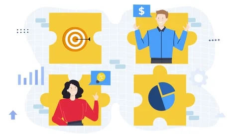 Business animated video with teamwork problem solver illustration Stock Footage 277090646