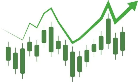 Business arrow candlestick growth graph chart of stock market investment Stock Illustration