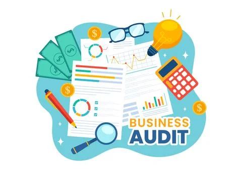 Business Audit Documents Vector Illustration with Charts, Accounting, Calcu.. Stock Illustration