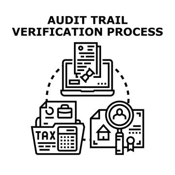 Business audit trail verification process controlling financial data Stockillustratie