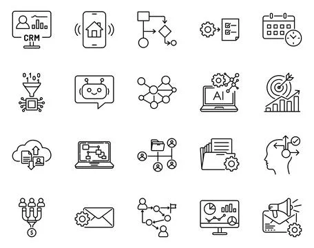 Business Automation Artificial Intelligence Line Icon Set Stock Illustration