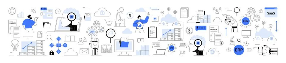 Business automation, cloud computing, ai integration 库存插图
