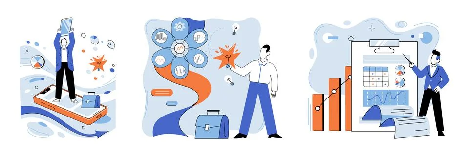 Business automation. Smart engineering constructs foundation business efficiency Stock Illustration