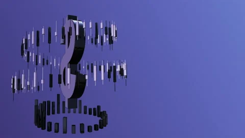 Business background with a rotating candlestick chart around the dollar Stock Footage 159412256