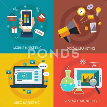 Business banners, Internet , mobile, digital, market research, video marketing Stock Illustrationen
