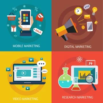 Business banners, Internet , mobile, digital, market research, video marketing Stock Illustration