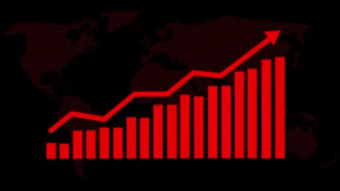 Business bar and line graph animation on a dark world map background, symbo.. Vidéo 309964666
