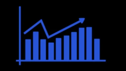 Business Bar Chart with Fluctuating Line Animation on Black Background Video stock 309885537