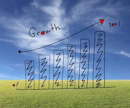 Business bar graph create in the hand drawn design and grow arrow. 스톡 사진