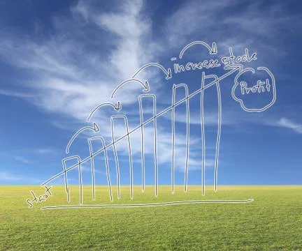 Business bar graph create in the hand drawn design and grow arrow. 스톡 사진