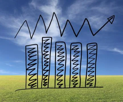 Business bar graph create in the hand drawn design and grow arrow. 스톡 사진