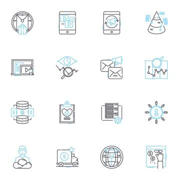 Business behavior linear icons set. Etiquette, Professionalism, Ethics Illustrazione stock