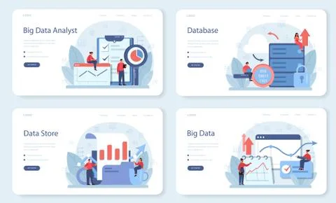 Business big data analysis and analytics concept set. Chart and graph Stock Illustration