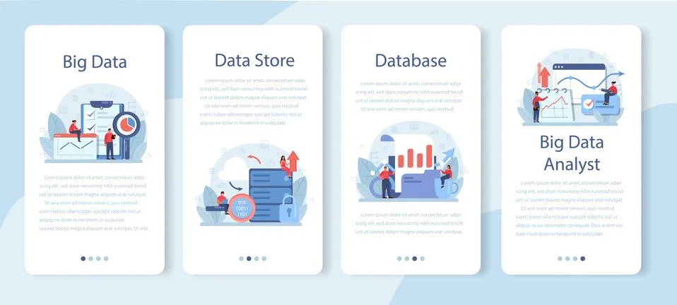Business big data analysis mobile application banner set. Chart and graph Stock Illustration