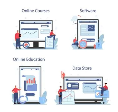 Business big data analysis online service or platform set. Chart and graph Illustrazione stock