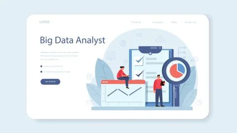 Business big data analysis web banner or landing page. Chart and graph Stock Illustration
