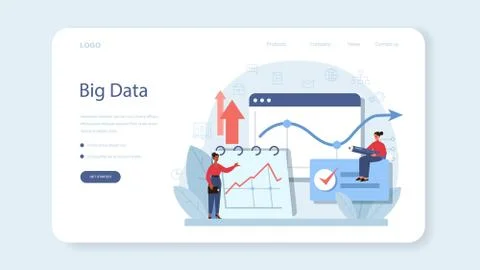 Business big data analysis web banner or landing page. Chart and graph Stock Illustration