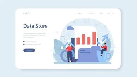 Business big data analysis web banner or landing page. Chart and graph Stock Illustration