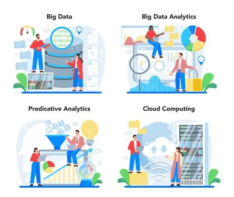 Business big data analytics concept set. Chart and graph Illustrazione stock
