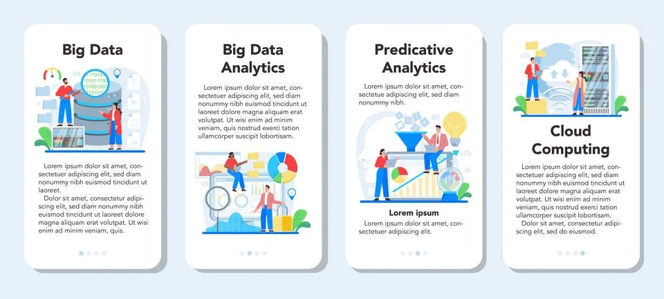 Business big data analytics mobile application banner set. Chart and graph Stock Illustration