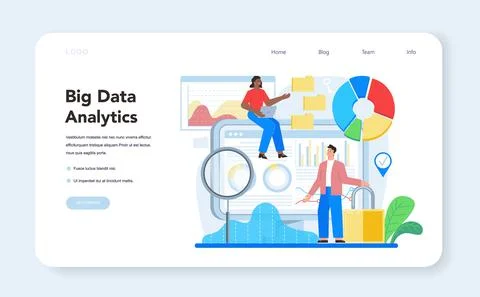 Business big data analytics web banner or landing page. Chart and graph Stock Illustration