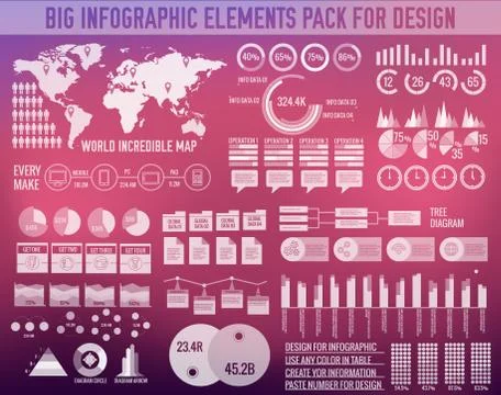 Business big infographic elements chart set on blurred background. Colorful Stock Illustration