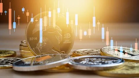 Business bitcoin with graph chart Stock Photos