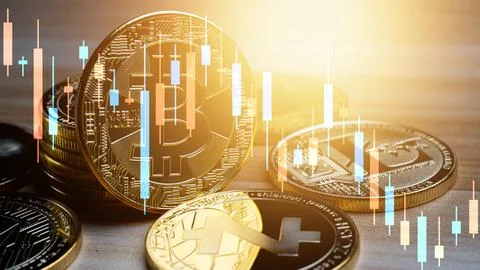 Business bitcoin with graph chart Stock Photos