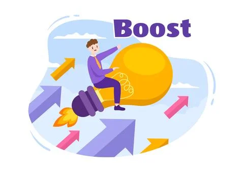 Business Boost Vector Illustration with Digital Marketing Rocket Company Ca.. Illustrazione stock