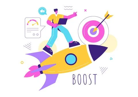 Business Boost Vector Illustration with a Digital Marketing Rocket, Company.. Illustrazione stock