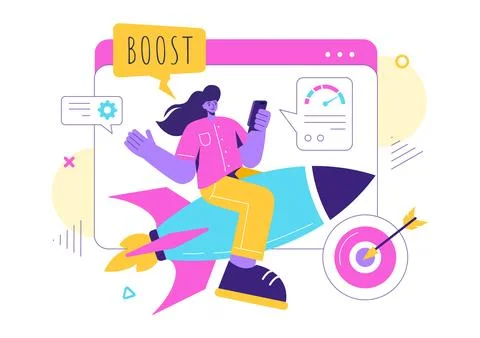 Business Boost Vector Illustration with a Digital Marketing Rocket, Company.. Illustrazione stock