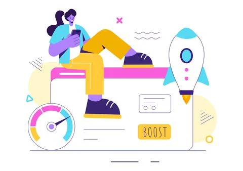 Business Boost Vector Illustration with a Digital Marketing Rocket, Company.. Illustrazione stock