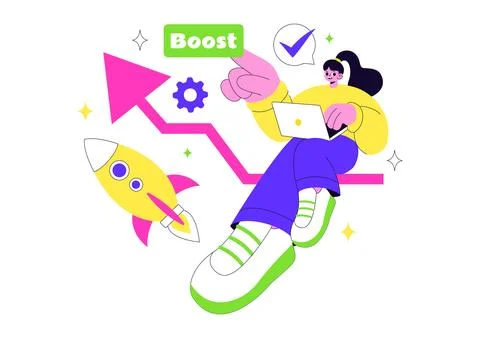 Business Boost Vector Illustration with a Digital Marketing Rocket, Company.. Illustrazione stock