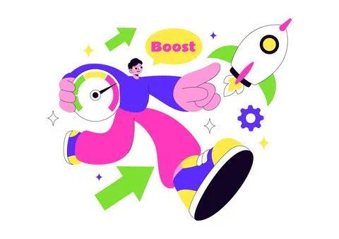 Business Boost Vector Illustration with a Digital Marketing Rocket, Company.. Illustrazione stock