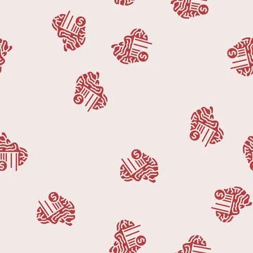 Business brain glyph seamless pattern Stock Illustration