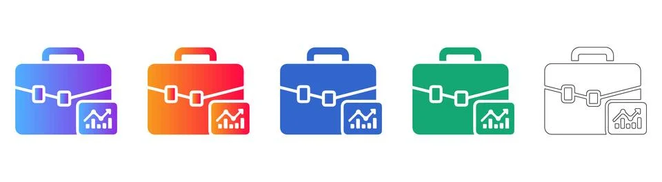 Business Briefcase with Analytics Icon Set Illustrazione stock